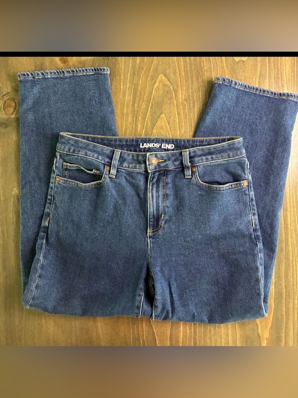 Lands' End Jeans Womens 8 short Mid Rise Straight Stretch Denim Five Pocket